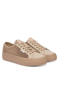 Calvin Klein Sneakersy Vulc Flatf Lace Up Lin Mesh HW0HW02971 Beżowy. Kolor: beżowy. Materiał: materiał #4