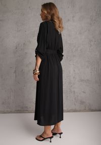 Renee - Czarna Koszulowa Sukienka z Bawełny z Wiązanym Paskiem i Podpinanymi Rękawami Cesela. Okazja: na co dzień. Kolor: czarny. Materiał: bawełna. Typ sukienki: koszulowe. Styl: boho, casual #5