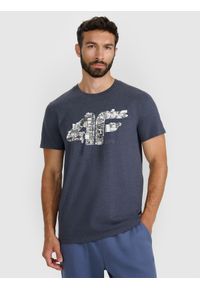 4f - 4F T-shirt regular z nadrukiem męski - szary XL. Kolor: szary. Materiał: włókno, skóra, materiał, bawełna. Wzór: nadruk. Styl: klasyczny