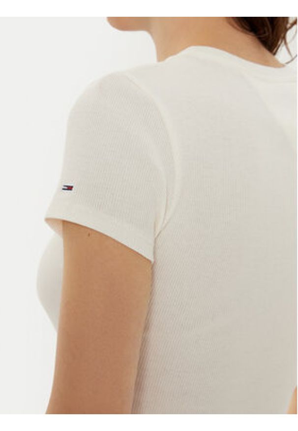 Tommy Jeans T-Shirt DW0DW19435 Écru Slim Fit. Materiał: bawełna