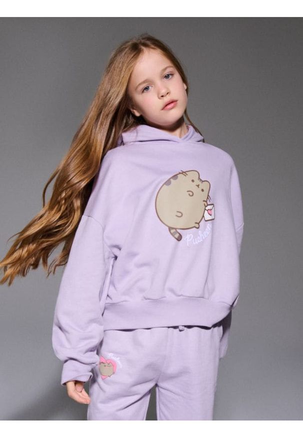 Sinsay - Bluza hoodie z nadrukiem Pusheen the Cat - fioletowy. Kolor: fioletowy. Wzór: nadruk