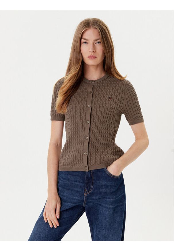TOMMY HILFIGER - Tommy Hilfiger Kardigan WW0WW45707 Brązowy Slim Fit. Kolor: brązowy. Materiał: bawełna