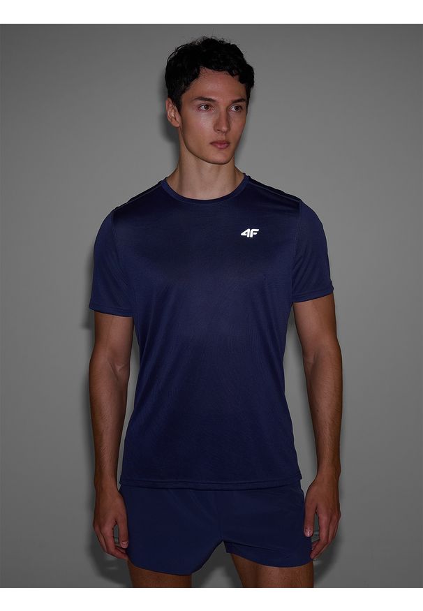 4f - 4F Koszulka do biegania regular szybkoschnąca męska - szara XXL. Kolor: szary. Materiał: włókno, dzianina, syntetyk, materiał. Długość rękawa: krótki rękaw. Długość: krótkie. Wzór: gładki, ze splotem. Sport: bieganie, fitness