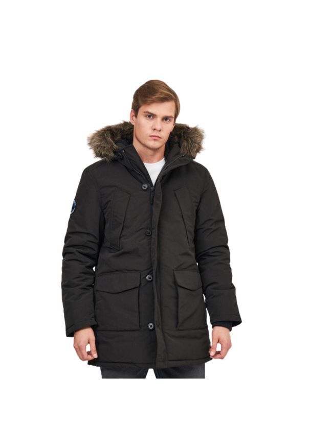 Kurtka turystyczna męska Superdry Everest. Kolor: czarny. Materiał: poliester. Sezon: zima. Sport: turystyka piesza