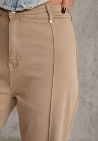 Renee - Beżowe Bawełniane Jeansy High Waist Wide Leg z Pionowymi Przeszyciami Ethemithea. Stan: podwyższony. Kolor: beżowy. Styl: rockowy #7