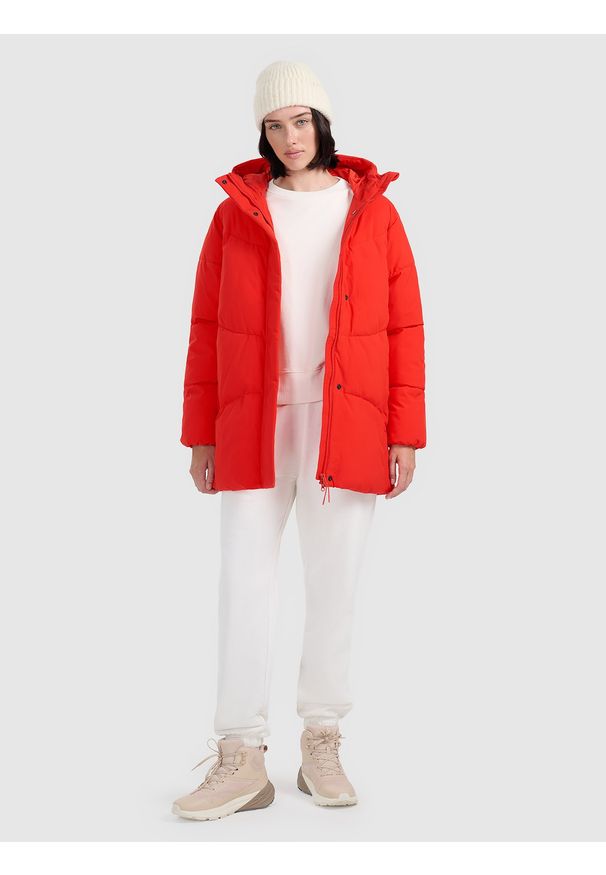 4f - 4F Kurtka puchowa z wypełnieniem syntetycznym damska - czerwona S. Okazja: na co dzień. Kolekcja: moda ciążowa. Kolor: czerwony. Materiał: syntetyk, puch. Sezon: zima. Styl: casual