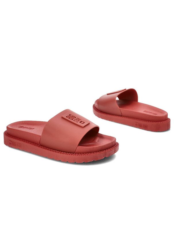 Big-Star - Czerwone Klapki Big Star Modne Buty Na Lato. Okazja: na plażę, na co dzień, na spacer. Kolor: czerwony. Materiał: syntetyk, materiał. Wzór: kolorowy. Sezon: lato. Styl: casual, sportowy, wakacyjny