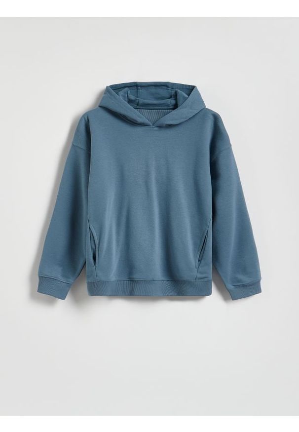Reserved - Bluza z kapturem - niebieski. Typ kołnierza: kaptur. Kolor: niebieski. Materiał: dzianina, bawełna