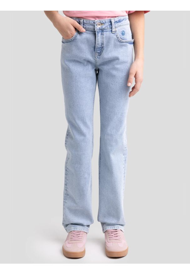 Big-Star - Jeansy dziewczęce z prostą nogawką jasnoniebieskie Lola 213. Okazja: na co dzień, na spacer. Stan: podwyższony. Kolor: niebieski. Materiał: jeans. Wzór: haft. Styl: klasyczny, casual, elegancki, vintage