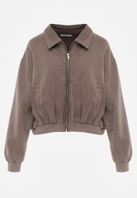 Born2be - Beżowa Bawełniana Bluza Bomberka o Kroju Oversize z Kołnierzem Viminala. Okazja: na co dzień. Kolor: beżowy. Materiał: bawełna. Styl: casual #5