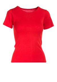 Born2be - Czerwony T-shirt Phereisis. Okazja: na co dzień. Kolor: czerwony. Materiał: dzianina. Długość rękawa: krótki rękaw. Długość: krótkie. Wzór: gładki. Styl: casual #4