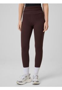 4f - 4F Legginsy dzianinowe damskie - brązowe S. Okazja: na spacer, na co dzień, do domu. Kolor: brązowy. Materiał: dzianina. Długość: do kostek. Styl: casual. Sport: turystyka piesza #2