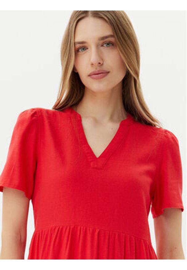 only - ONLY Sukienka letnia Tiri-Caro 15310970 Czerwony Regular Fit. Kolor: czerwony. Materiał: len. Sezon: lato