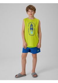 4f - 4F Koszulka bez rękawów regular z nadrukiem chłopięca - zielona 140 (9-10 lat). Kolor: zielony. Materiał: skóra, materiał, bawełna. Długość rękawa: bez rękawów. Wzór: nadruk. Sezon: lato #2