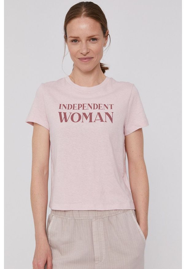 GAP T-shirt damski kolor różowy. Kolor: różowy. Materiał: dzianina. Wzór: nadruk