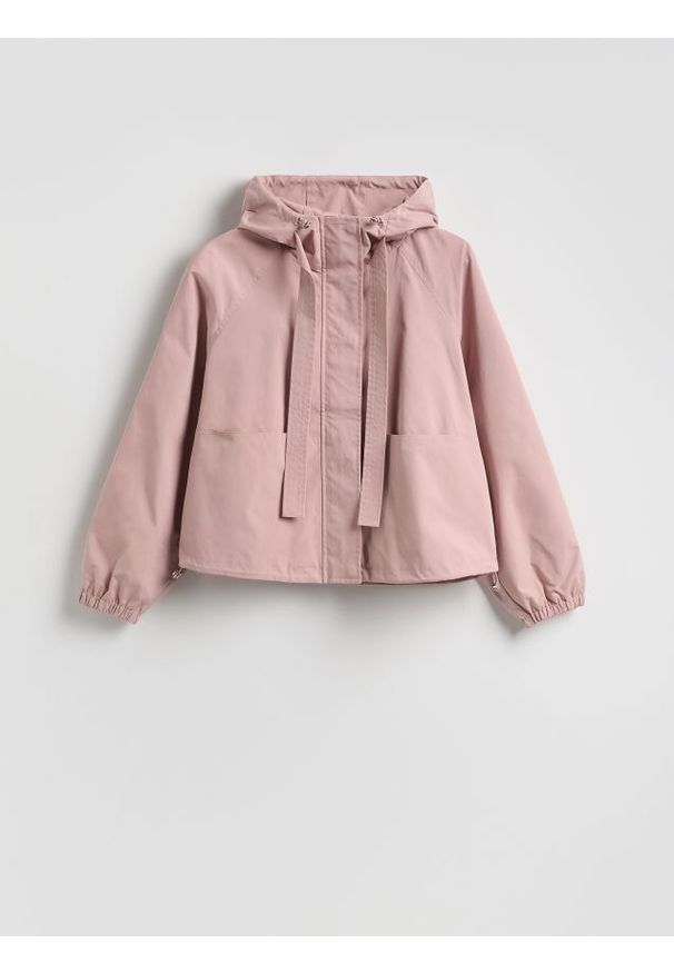 Reserved - Kurtka z kapturem - różowy. Typ kołnierza: kaptur. Kolor: różowy. Materiał: tkanina. Wzór: gładki