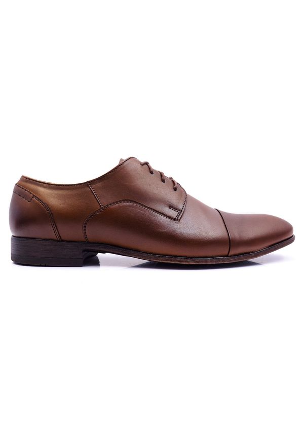 Modini - Brązowe półmatowe męskie buty wizytowe T97. Kolor: brązowy. Materiał: skóra. Styl: wizytowy