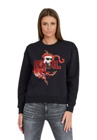 Karl Lagerfeld - KARL LAGERFELD Czarna damska bluza ikonik lny, Rozmiar XS. Kolor: czarny. Materiał: len. Wzór: haft