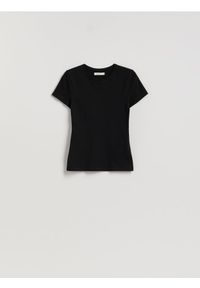 Reserved - T-shirt slim fit - czarny. Kolor: czarny. Materiał: bawełna, dzianina