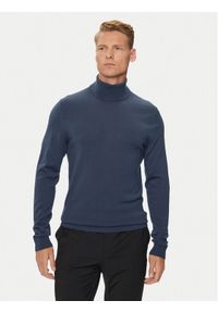 Calvin Klein Golf Superior K10K110420 Granatowy Slim Fit. Typ kołnierza: golf. Kolor: niebieski. Materiał: wełna