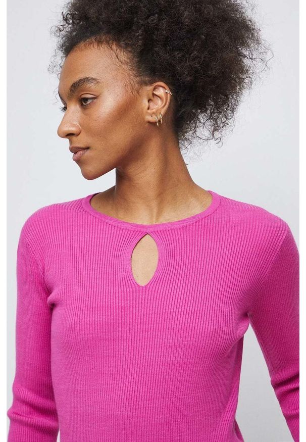 medicine - Medicine sweter damski kolor różowy lekki. Kolor: różowy. Materiał: materiał. Długość rękawa: długi rękaw. Długość: długie