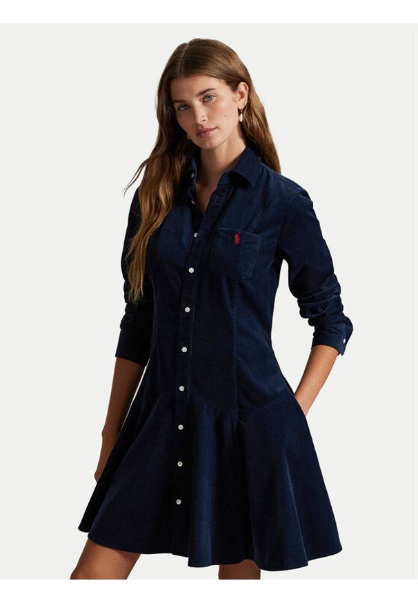 Polo Ralph Lauren Sukienka koszulowa 211972069004 Granatowy Regular Fit. Typ kołnierza: polo. Kolor: niebieski. Materiał: bawełna. Typ sukienki: koszulowe