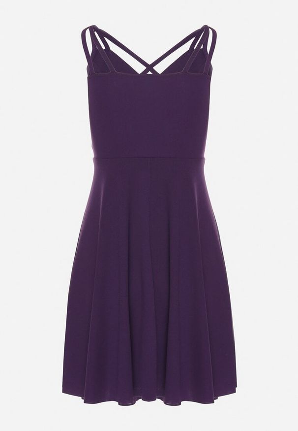Born2be - Fioletowa Rozkloszowana Sukienka z Ozdobnymi Paskami Redaina. Kolor: fioletowy. Długość rękawa: na ramiączkach. Styl: elegancki