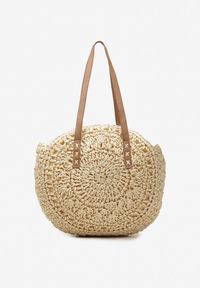 Renee - Jasnobeżowa Boho Torebka z Plecionki z Dwoma Uchwytami Zapinana na Suwak Saiph. Kolor: beżowy. Styl: boho