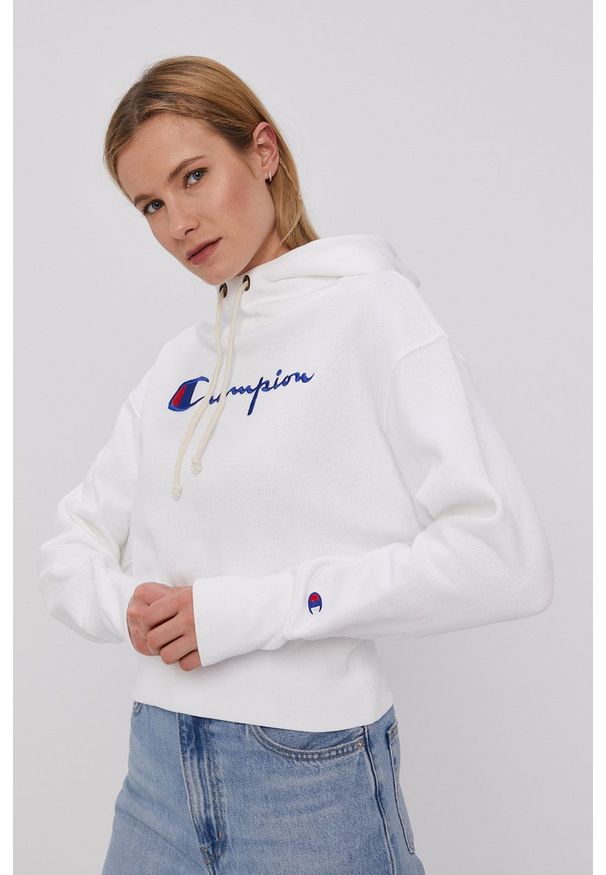 Champion - Bluza. Kolor: biały. Materiał: dzianina. Wzór: aplikacja