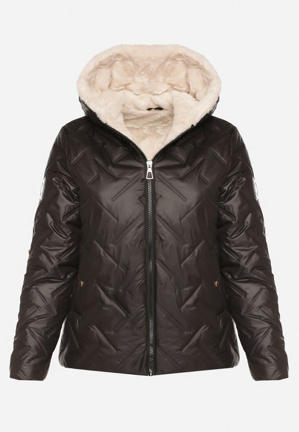 Born2be - Czarno-Beżowa Pikowana Kurtka o Prostym Kroju z Kapturem Avilerie. Okazja: na co dzień. Typ kołnierza: kaptur. Kolekcja: plus size. Kolor: czarny. Materiał: jeans. Styl: elegancki, casual