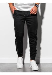 Ombre Clothing - Spodnie męskie dresowe z przeszyciami - czarne V5 OM-PASK-0137 - XXL. Kolor: czarny. Materiał: dresówka. Wzór: nadruk #4