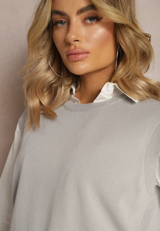 Renee - Szara Kamizelka z Klasyczną Koszulą Nellamira. Kolor: szary. Styl: klasyczny