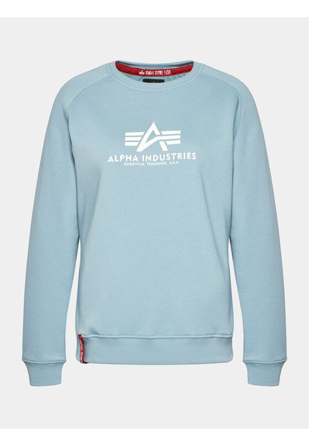Alpha Industries Bluza New Basic Sweater 196031 Błękitny Regular Fit. Kolor: niebieski. Materiał: bawełna