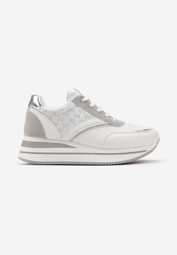 Renee - Białe Sneakersy na Platformie z Metaliczną Wstawką Kariel. Okazja: na co dzień. Kolor: biały. Obcas: na platformie