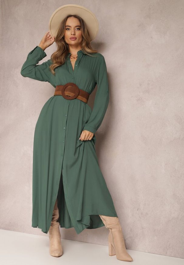 Renee - Zielona Sukienka Hillcrest. Kolor: zielony. Długość rękawa: długi rękaw. Typ sukienki: koszulowe. Długość: maxi