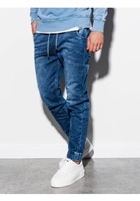Ombre Clothing - Spodnie męskie jeansowe joggery P907 - niebieskie - XL. Kolor: niebieski. Materiał: jeans