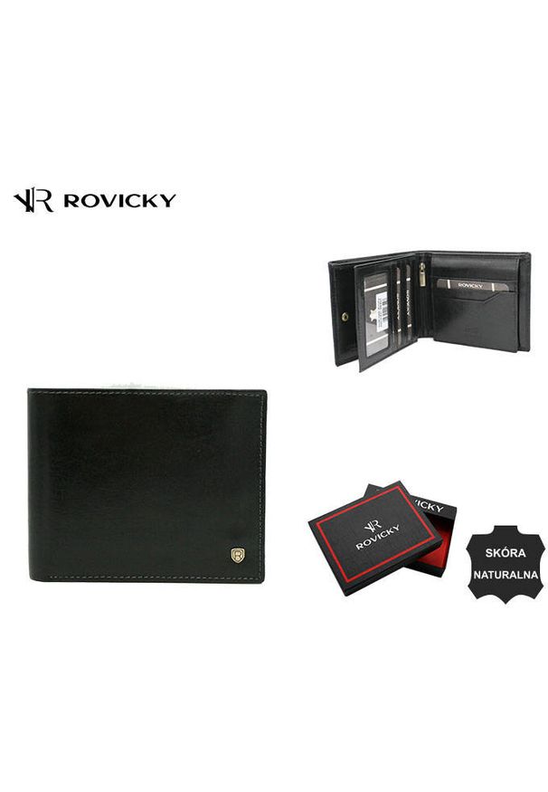 ROVICKY - Portfel skórzany Rovicky 22323-VT-RVT czarny. Kolor: czarny. Materiał: skóra