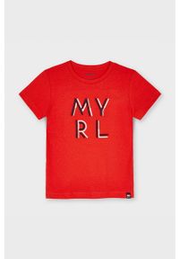 Mayoral - T-shirt dziecięcy. Okazja: na co dzień. Kolor: czerwony. Materiał: bawełna, dzianina. Wzór: aplikacja. Styl: casual #1