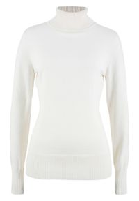 Sweter basic z golfem bonprix biel wełny. Typ kołnierza: golf. Kolor: biały. Materiał: wełna #1