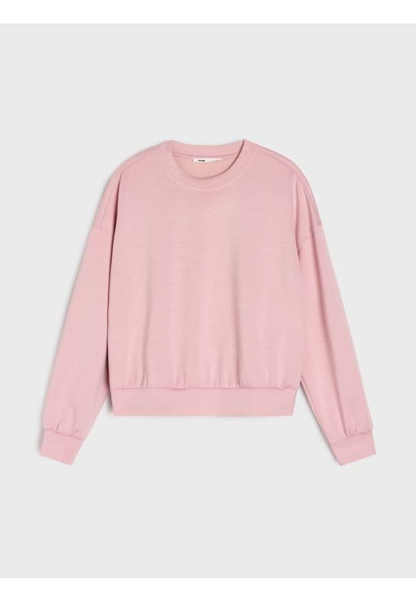 Sinsay - Gładka bluza z długim rękawem soft touch - różowy. Kolor: różowy. Długość rękawa: długi rękaw. Długość: długie. Wzór: gładki