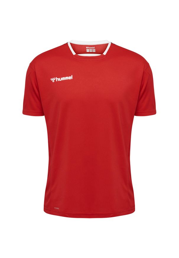 Koszulka poliestrowa Hummel Authentic Kids Poly Jersey S/S czerwona. Kolor: czerwony, różowy, wielokolorowy. Materiał: jersey, poliester