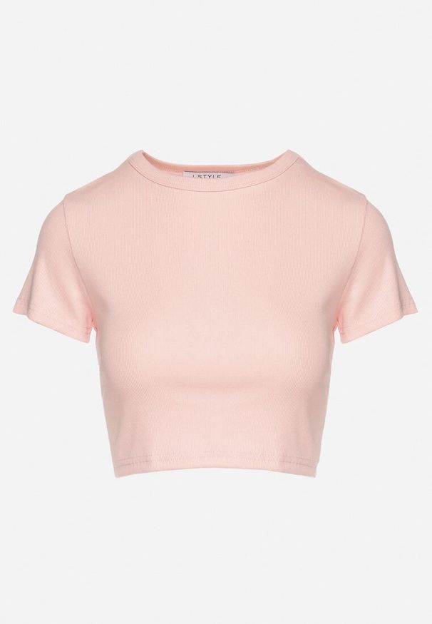 Born2be - Różowy Bawełniany Prążkowany T-shirt Nelzedi. Okazja: na co dzień. Kolor: różowy. Materiał: bawełna, prążkowany. Styl: elegancki, casual