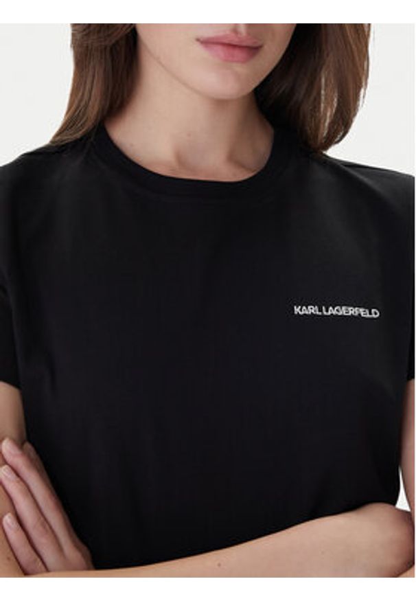 Karl Lagerfeld - KARL LAGERFELD T-Shirt A1W17019 Czarny Regular Fit. Typ kołnierza: dekolt w karo. Kolor: czarny. Materiał: bawełna