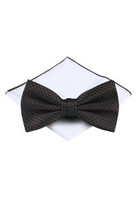 Mucha Męska z Poszetką - Chattier - Brązowa Pepitka. Kolor: wielokolorowy, beżowy, brązowy. Styl: sportowy, elegancki