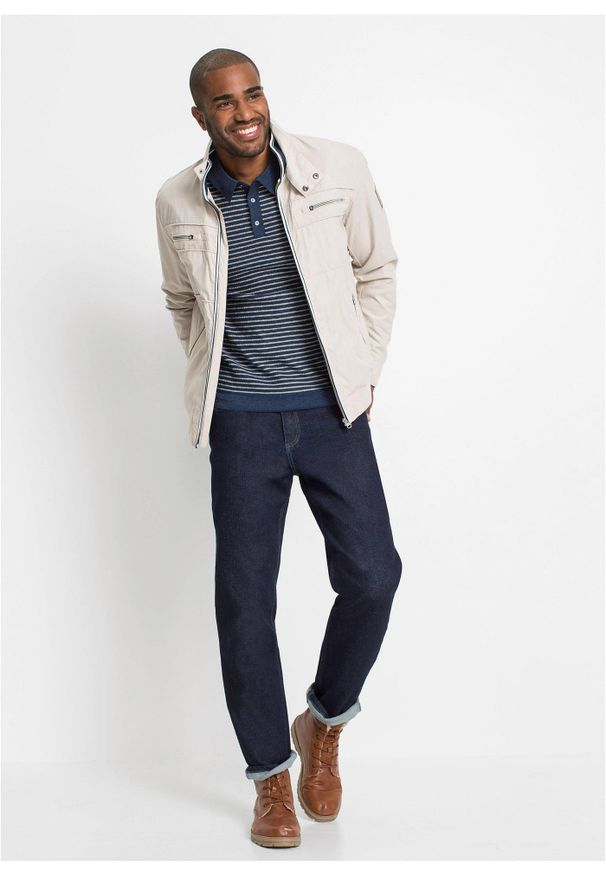 bonprix - Kurtka przejściowa o kroju bomberki ze stójką. Typ kołnierza: kołnierzyk stójkowy. Kolor: szary. Wzór: aplikacja. Styl: sportowy