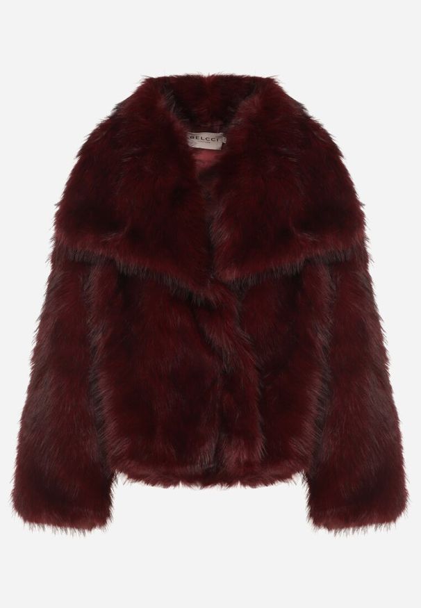 Born2be - Bordowa Kurtka Futerko z Szerokim Kołnierzem Vertilira. Okazja: na co dzień. Kolor: czerwony. Materiał: futro. Styl: elegancki, casual, wizytowy