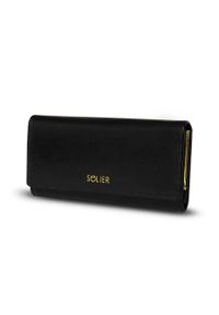 Skórzany portfel damski Solier P35 czarny. Kolor: czarny. Materiał: skóra