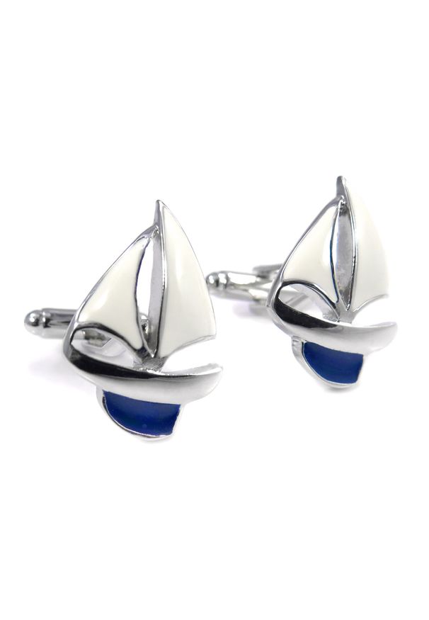 Modini - Spinki do mankietów - statki z białymi żaglami - żaglówki U143. Kolor: biały