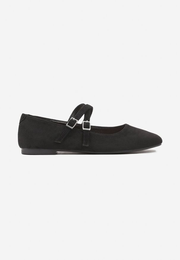 Renee - Czarne Płaskie Balerinki z Ozdobnymi Paskami Zinollia. Okazja: na co dzień, do pracy. Zapięcie: pasek. Kolor: czarny. Materiał: jeans. Wzór: paski. Styl: elegancki, casual