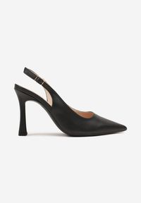 Renee - Czarne Sandały na Obcasie Typu Slingback Dolandra. Nosek buta: szpiczasty. Zapięcie: pasek. Kolor: czarny. Materiał: jeans. Obcas: na obcasie. Styl: klasyczny, elegancki. Wysokość obcasa: wysoki